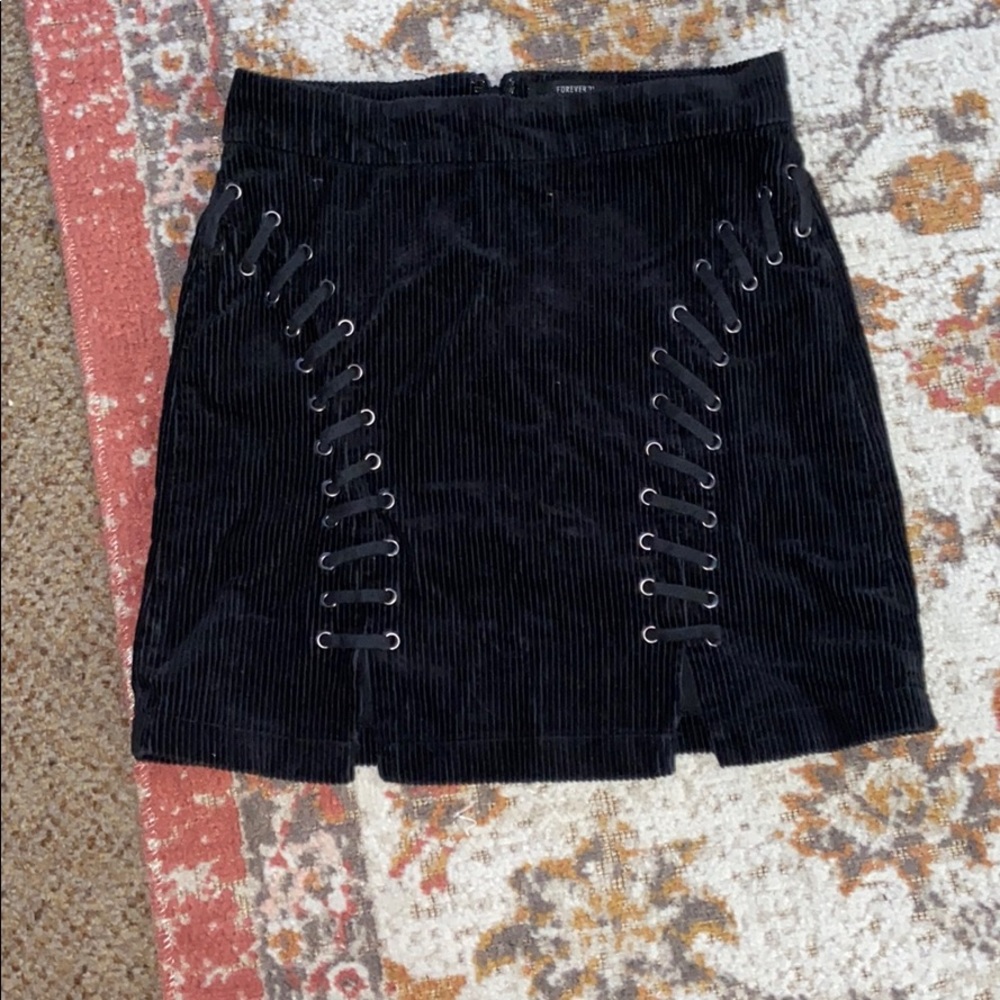 Black velvet mini skirt